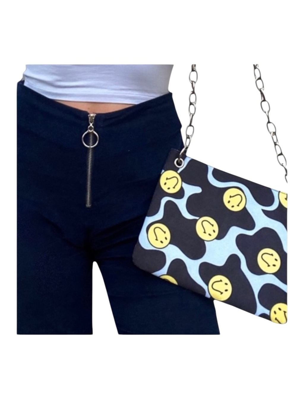 VHTF: new Valfre ☻︎ Serotonin Smiley Face Bag ☻︎ Chain Strap ☻︎ Black Faux Suede - Picture 4 of 16